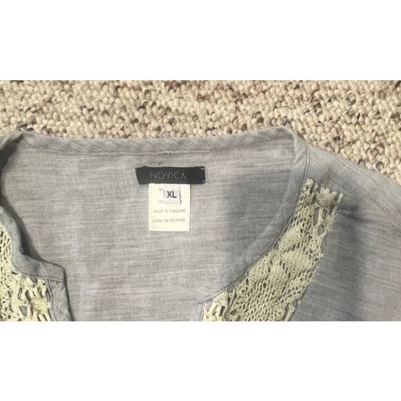 NOVICA 100% Cotton Embroidered Gray Blue Tunic Blouse Size XL - Picture 9 of 9